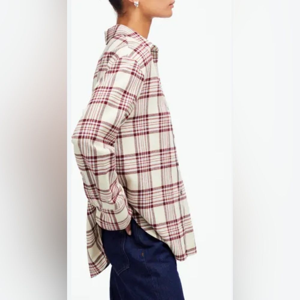 New Madewell Womens XS Plaid Relaxed Organic Cotton Flannel Button-Up Shirt